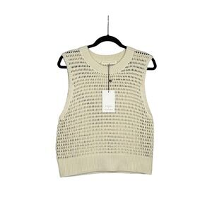 STITCH + FEATHER Cream Crochet Knit Sleeveless Top Vest Sweater Womens Large‎